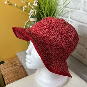 Vintage DPC Dorfman Pacific Co Red Straw Hat Wide Brim Beach Hat